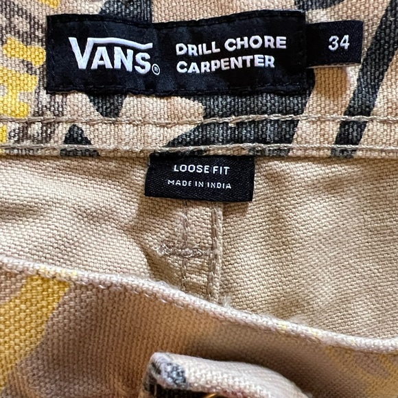 NWT New VANS Loose Fit Drill Chore Carpenter Pants All Over Print Canvas Size 34